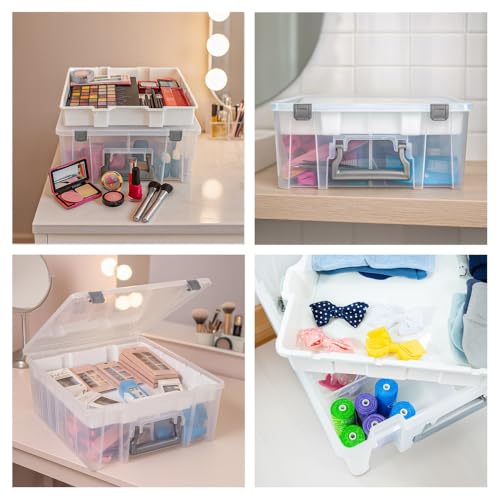 Best Kept Super Satchel Double Deep with Lift-Out Tray and Removable Dividers, Stackable Home Storage Organization Container, Clear with Sliver Latches and Handle - style: Lift-Out Tray & 8 Lower Removable Dividers
