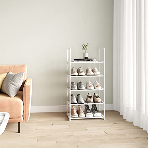 5-Tier Stackable Shoe Rack, Narrow Shoe Stand for 10-12 Pairs Shoe and Boots Organizer Storage Shelf Space Saving for Closet, Entryway and Hallway(White) - size: 5-Tier(White)