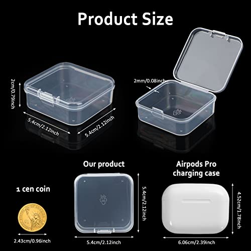 SATINIOR 100 Pcs Clear Plastic Beads Storage Containers Box Small Clear Boxes with Hinged Lid Plastic Case Mini Square Arts Crafts Storage Organizers for Small Items(2.1 x 2.1 x 0.8 Inch) - size: 2.1 x 2.1 x 0.8 Inch