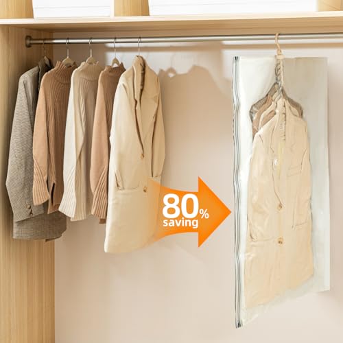 Hanging Vacuum Storage Bags with Electric Pump – 6 Pack (3 Long, 3 Short) Hanging Vacuum Seal Bags for Clothing, Closet Organizer Space Saver for Suits, Jackets & Coats - size: 6 Combo-EPump
