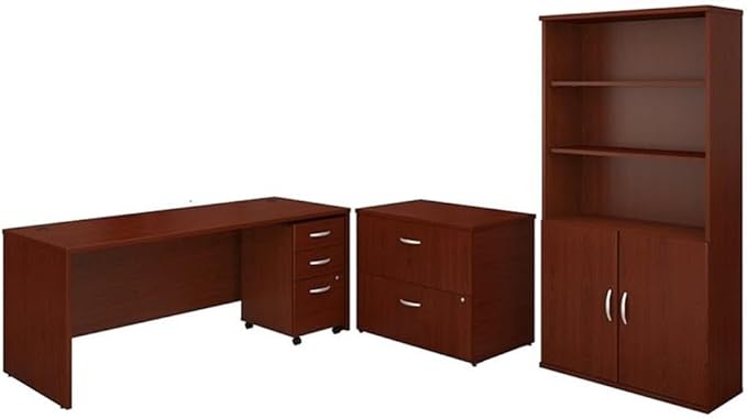 Bush Business Furniture Series C 72W Office Desk with Bookcase and File Cabinets in Mahogany