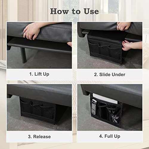Surblue Bedside Caddy 4 Pockets Bedside Storage Organizer for TV Remote Control Phone Glasses Magazine (Black) - color: Black