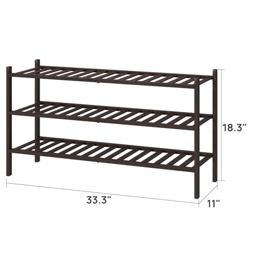viewcare Long Shoe Rack, Bamboo Wood Shoe Rack for Closet, Entryway & Hallway, 3-Tier Stackable Shoe Shelf - color: Brown, size: 3-Tier Long
