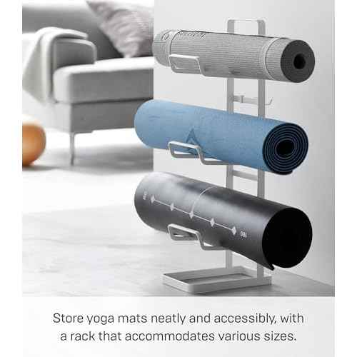 Yamazaki Home Tower Steel Storage Rack For Yoga Mats & Foam Rollers - Includes Hooks For Fitness Accessories - Steel