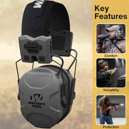 Walker's XCEL 500BT Digital Electronic Muff with Voice Clarity and Bluetooth and Crosshair Sport Shooting Glasses Bundle