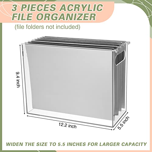 Thenshop 3 Pcs Acrylic File Organizer Acrylic Desktop File Box with Handle Hanging Folder Clear Holder Filing Box for Office Home School Letter Size Folder Storage, 12.2 x 5.5 x 9.4 Inch