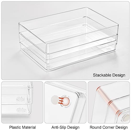 SMARTAKE 6 PCS Clear Plastic Drawer Organizers Set, Large Size Non-Slip Desk Drawer Organizer, Versatile Bathroom and Vanity Drawer Organizer Trays for Makeup, Bedroom, Office, Kitchen Utensils - style: 6 Pcs 9" x 6" x 2"