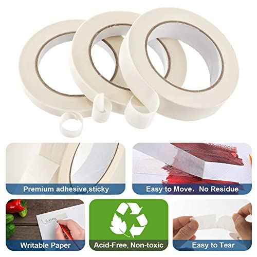3 Rolls White Masking Tape, General Purpose Beige White Painters Tape for Home, Office, School Stationery, DIY Arts, Crafts, Labeling - (0.5 Inch, 0.7 Inch and 1 Inch X 55 Yard)
