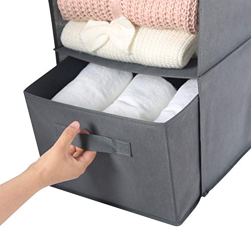 MAX Houser 4-Shelf Hanging Closet Organizer, Space Saver, Cloth Hanging Shelves with 2 Side Pockets, Foldable (Grey) - color: Grey-2