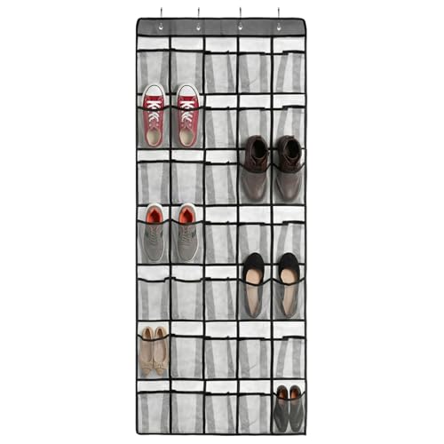Over the Door Shoe Organizer with 35 Large Pockets Hanging Shoe Rack Storage Holder for Men Women Gray