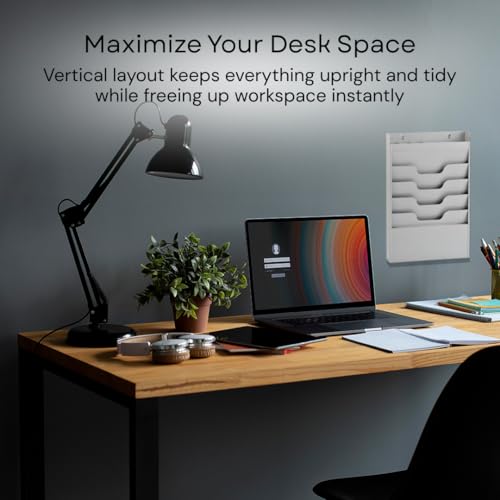 4 Tier Wall Mounted File Organizer, Metal Task Rack for Office Documents, Mail & Folders, Space-Saving Office Wall Organizer, Graywhite 19.5”H - color: Greywhite