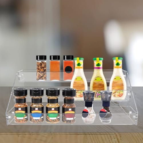 PMMASTO Tiered Spice Rack, Seasoning Organizer, Clear Acrylic Vertical Shelves Can Organizer for Countertop, Cabinet, Pantry, Kitchen Organization and Storage - 3 Tier - size: 3 Tier - inner width 1.93''