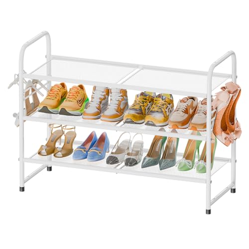 SUFAUY 3-Tier Mesh Shoe Rack, Closet Metal 33" Wide Shoe Shelf Heavy Duty, White - color: White, size: 3 Tier
