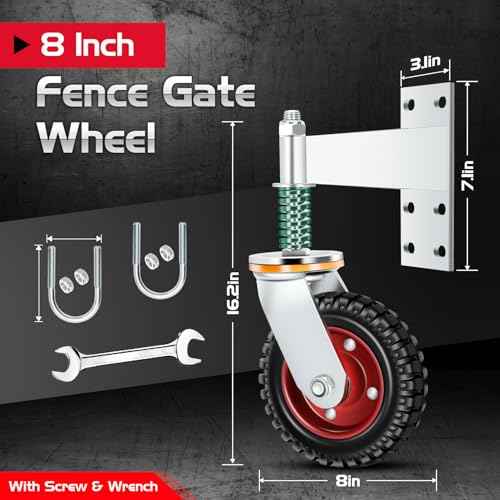 8 Inch Heavy Duty Fence Gate Wheel 600lb Capacity for Metal Tube Gates with 360 Degree Rotation Spring Loaded Caster Includes Screws and Screwdriver Durable Wheel for Smooth Gate Operation (Silver)