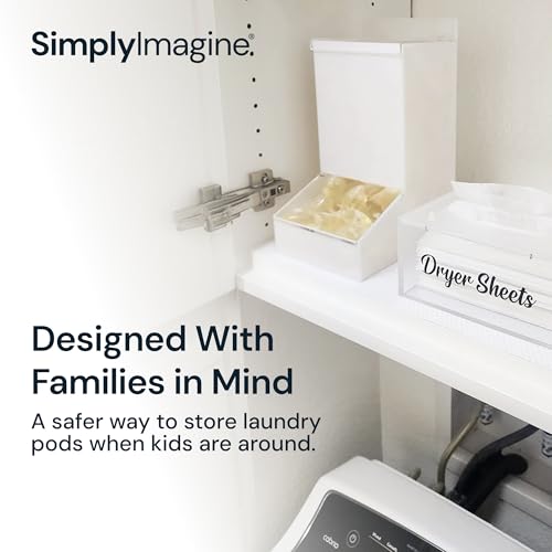 SimplyImagine Acrylic Laundry & Dishwasher Pod Dispenser - Large White Acrylic, 2 Lids - Wall-Mount Or Countertop Gravity Feeder - Laundry Room Organization & Storage for Laundry Pods