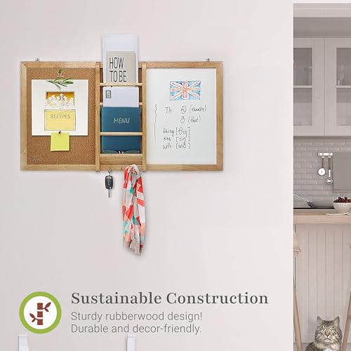 Magnetic Whiteboard & Corkboard Combination, Prosumer's Choice Combo Dry Erase White Board & Cork Board, Message Board with Key and Mail Organizer, Perfect for Office & Home & Kitchen, Bulletin Board