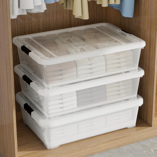 3 Packs 50 QT Plastic Under Bed Storage Bins with LatchLids, Underbed Storage Containers with Wheels for Closet Organizers - size: 50 Quart