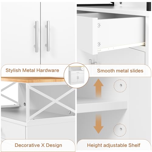 Shintenchi Kitchen Buffet Cabinet with Adjustable Shelf, Modern Kitchen Storage Cabinet,Farmhouse Coffee Bar Cabinet（White） - color: New White, size: 37.6"H