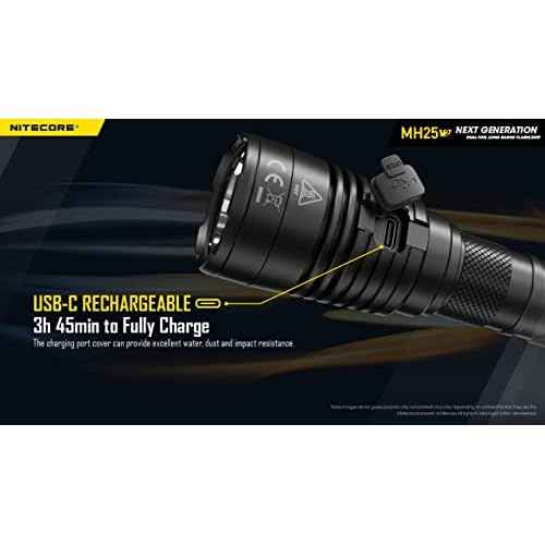 Nitecore MH25 v2 1300 Lumen 519 Yards Long Throw Tactical Flashlight, USB-C Rechargeable, with Lumentac Organizer