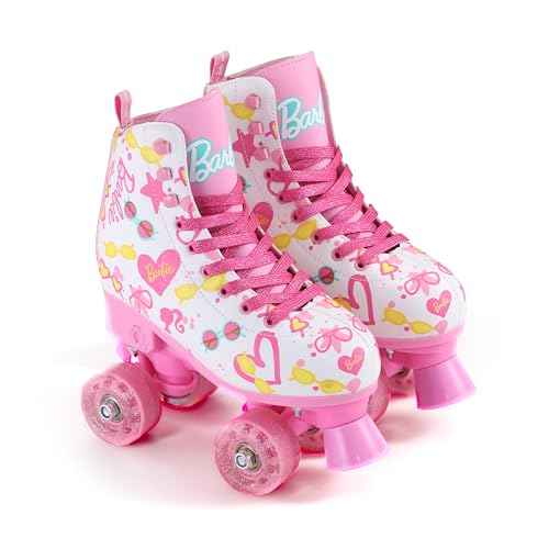 BARBIE Roller Skates for Girls - Adjustable Sizes 12-2, Glitter Wheels, ABEC 5 Bearings - Durable PVC Material, Foam Shoe Lining - Perfect for Active Fun and Adventures