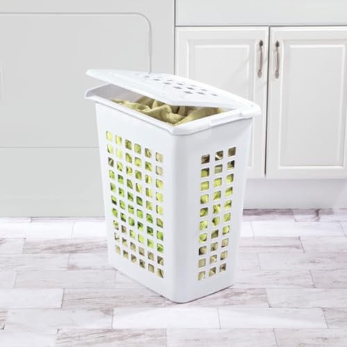 Sterilite Rectangular LiftTop Laundry Hamper with Lid, Handles to Easily Carry Clothes Between the Laundry Room and Bedroom, Plastic, White, 8-Pack - size: 8 Pack