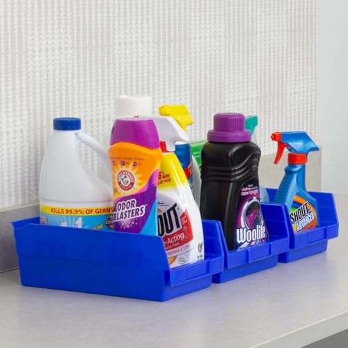 Akro-Mils 30130 Plastic Shelf Bins, Heavy Duty Storage Bins for Garage, Closet, and Drawer Organization, 12" x 6-1/2" x 4", Blue, 12-Pack - color: Blue