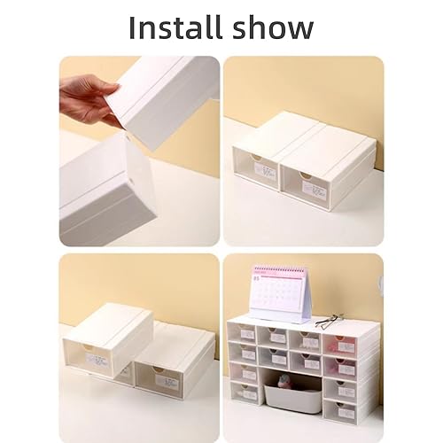 Feadily（4 Pack Plastic Desktop Storage Box with Clear Drawers, Can Be Freely Spliced and Combined, Small Parts Organizer, White