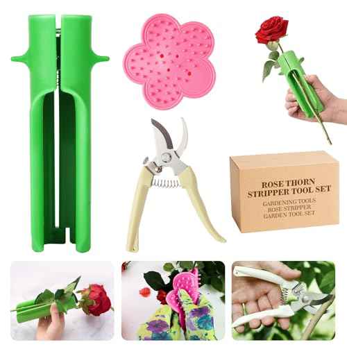 Rose Thorn Stripper Tool, Zhoujitong - 3-in-1 Professional Rose Dethorner, Florist Supplies, Florist-Grade Thorn Remover for Roses with Safety Guard for Bouquets and Pruning