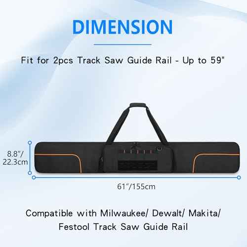 Padded Carrying Bag for 2pcs Track Saw Guide Rail - Up to 59", Storage Bag with Large Zipper Pocket Compatible with Milwaukee/Dewalt/Makita/Festool Track Saw Guide Rail, Black (Bag Only)