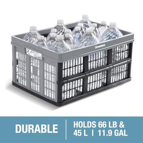 CleverMade Collapsible Utility Crates, Ocean, 3 Pack, 45L/11 Gal, 66 lbs Capacity, Stackable Containers, Heavy Duty, Space-Saving Baskets,Polypropylene (PP) - color: Ocean, size: 45L - 3 Pack