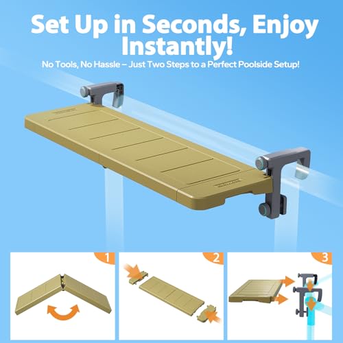 POOLHACKER Poolside Bar, [Original] Swim Up Bar Exclusively for Above-Ground Round Pools. Patio Poolside Table Smart Fold Easy Maintenance, Weather Resistant Stable Tabletop (Amber Brown) - color: Amber Brown