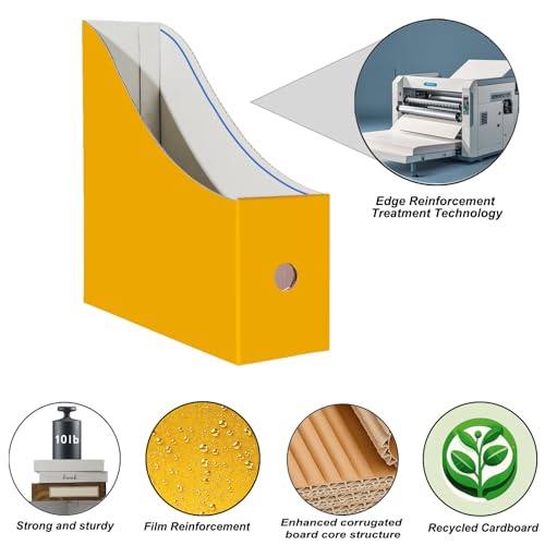 Limitliho 2 Pack Magazine File Folder Holder for Desk, Golden Yellow Book Bins for Classroom Library,Office,Home, 10.6" H x 10.2" L x 3.5" W in Cardboard Paper Organizer - color: Golden yellow