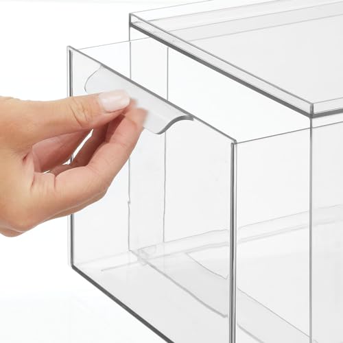 mDesign Plastic Stackable Bathroom Storage with Pull Out Bin Organizer Drawer for Cabinet, Vanity, Shelf, Cupboard, Cabinet, or Closet Organization - Lumiere Collection - 4 Pack - Clear - size: 8 x 12 x 6 (Pack of 4)