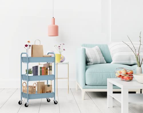 CAXXA 3-Tier Rolling Metal Storage Organizer - Mobile Utility Cart with Caster Wheels, Blue - color: Blue