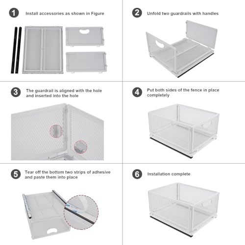 Sliding Cabinet Basket Organizer Drawer Self Adhesive Slide out Pantry Shelves Heavy Duty Carbon Steel Slide Cabinet Storage Basket with Handle for Bathroom Kitchen Home - size: Medium