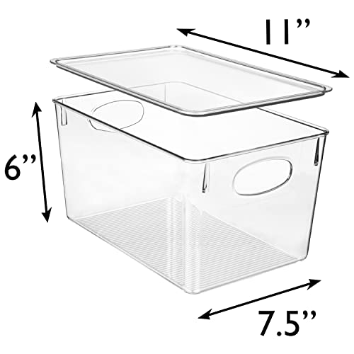 CLEARSPACE Plastic Storage Bins With lids – Perfect Kitchen Fridge Organizer, Pantry Organization, Cabinet Organizers (4 Pack) - size: 11"L x 7.5"W x 6"H