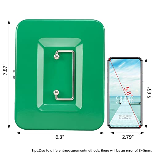 KYODOLED Medium Cash Box with Money Tray,Small Safe Lock Box with Key,Cash Drawer,7.87"x 6.30"x 3.54" Green Medium - color: Green, size: Medium