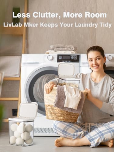 LivLab Mker 4 Pack Laundry Detergent Dispenser with One-Press Lid, Clear PET Powder container with Measuring Cup, Pods container set of 4 - color: 2.2l-w