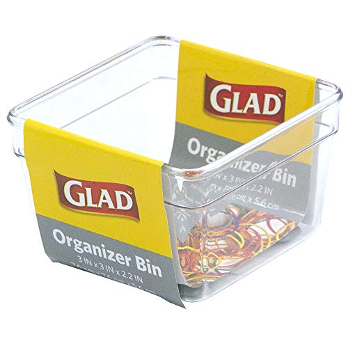 Glad Plastic Drawer Storage Tray – Heavy Duty Organizer Bin for Home, Kitchen, Bath, Bedroom, Office | Non-Slip Feet, Clear, 3" x 3" - size: 3x3 (Pack of 1)