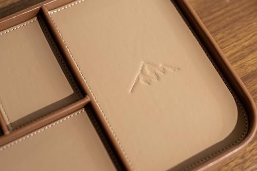 MUUJEE Leather Catchall Multitray (Design 1) - 11.65 x 7.75 x 0.8, Everyday Watch and Wallet Caddy Organizer with 4 Compartments, Accessory Glasses Phone Valet Dump Tray for Bedside Nightstand, Tan - color: Tan
