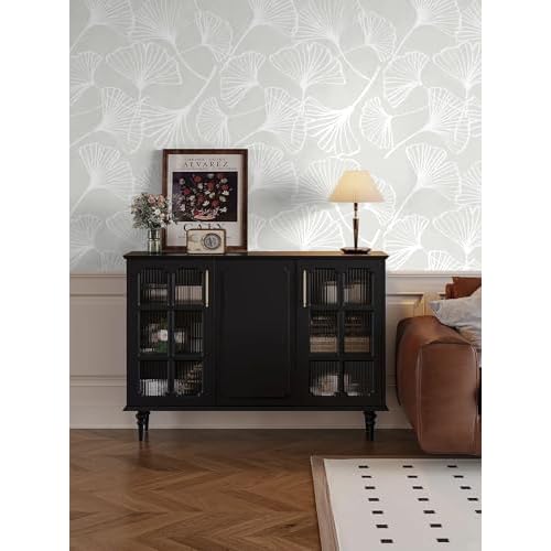 Peel and Stick Wallpaper Boho White and Grey Floral Wallpaper Boho Contact Paper Removable Vinyl Vintage Wall Paper Renter Friendly for Bedroom (17.7"x78.7")