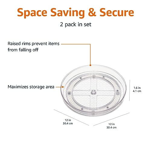 Amazon Basics Clear Lazy Susan Turntable Organizer for Organization, 12-Inch, 2-Pack - size: 12" Diameter, 2-Pack