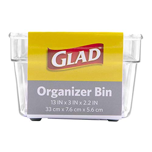 Glad Plastic Drawer Storage Tray – Heavy Duty Organizer Bin for Home, Kitchen, Bath, Bedroom, Office | Non-Slip Feet, 13" x 3.25", Clear - size: 13x3 (Pack of 1)