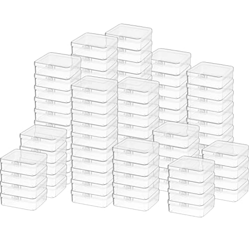 SATINIOR 100 Pcs Clear Plastic Beads Storage Containers Box Small Clear Boxes with Hinged Lid Plastic Case Mini Square Arts Crafts Storage Organizers for Small Items(2.9 x 2.9 x 1 Inch) - size: 2.9 X 2.9 X 1 Inch