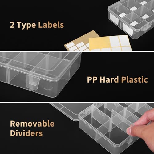QUEFE 2 Pack 8 Grids Bead Organizers and Storage, Plastic Organizer Box with Removable Dividers Tackle Box Organizer for Candies Snacks Electronics Jewelry Small Parts - size: 2pcs