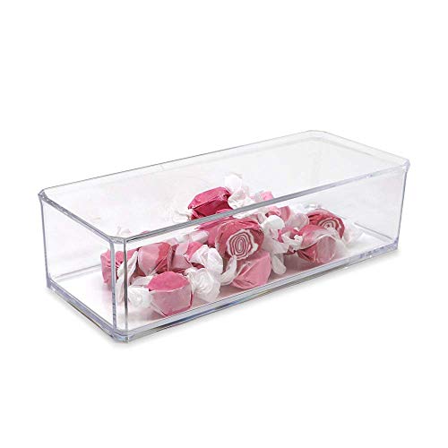 Isaac Jacobs Clear Acrylic Rectangular Stackable Storage Organizer, (9"L x 3.5"W x 2.5"H) Drawer Tray without Lid, Open-Top Organizer, Multi-Functional, Bathroom, Kitchen, Home, Office, Desk, Drawers