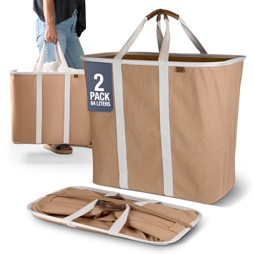 CleverMade Collapsible Laundry Caddy – Foldable Laundry Hamper & Tote, XXL 64L Pop-Up Laundry Basket with Handles, Space-Saving Laundry Organizer for Home, Dorm, Closet & Travel, 2 Pack - LUXE Mocha - color: LUXE Mocha