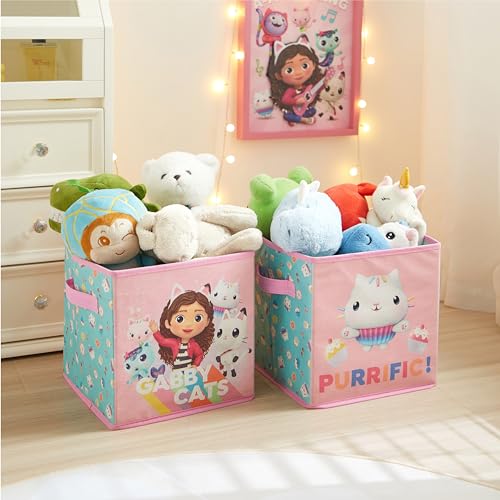 Gabby’s Dollhouse Set of 2 Collapsible Storage Cubes with Carry Handles, Kids Room & Playroom Organizer Bins, 10” x 10” - color: Gabbys Dollhouse