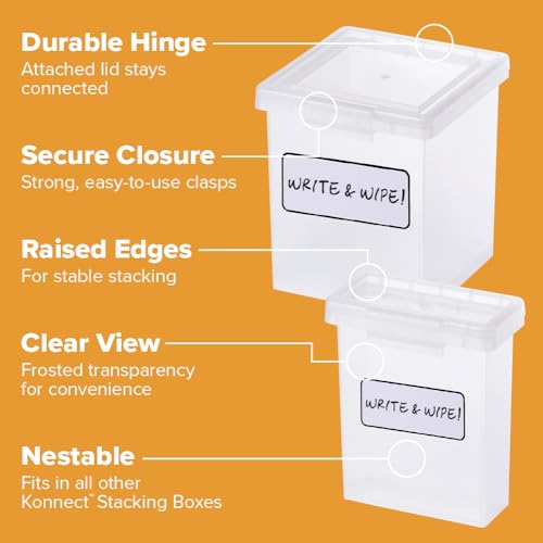 Bostitch Konnect Storage Containers with Lids, Clear Plastic Box, Stackable for Crafts, Home and Office Orginzation, Labels. 3 Piece (1 1.5 Qt Box, 2 0.5 Qt Boxes)
