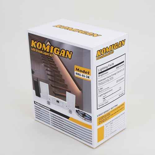 Motion Sensor with Daylight Sensor LED Stair Light Kit KMG-45, 16.4FT Warm White 3000K Cuttable LED Strip Light for Indoor Handrail Stair Lights